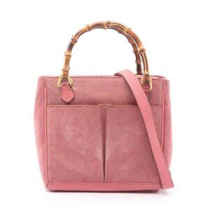Gucci Handbag Bamboo 000 123 0316 Pink Suede Leather Bamboo 2-Way